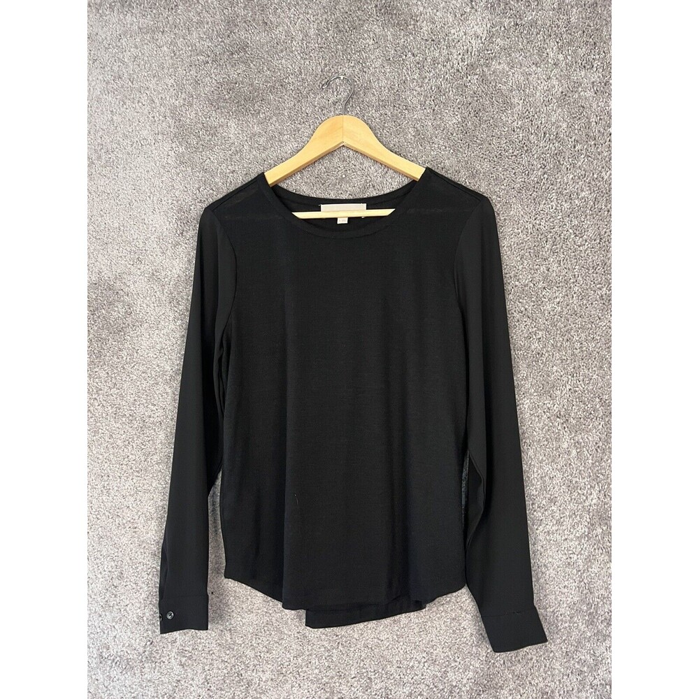 Ann Taylor Shirt Womens Small Black Long Sheer Sleeve Scoop Neck Top